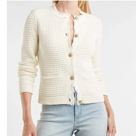 “Express” ivory, textured, embellished button sweater/blazer; size XS; NWOT - Picture 1 of 13